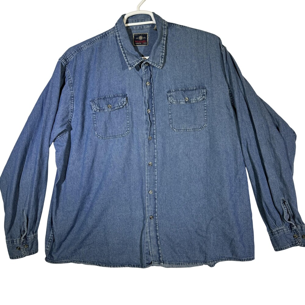 Wrangler Shirt Mens 3XL Blue Denim Long Sleeve Button Up Casual Western Workwear